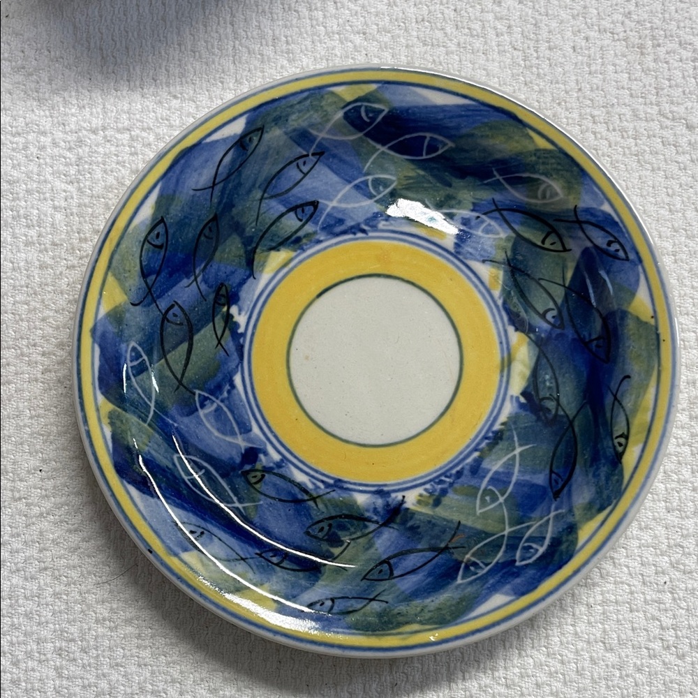 MCM Blue and Yellow Fish Pattern Cup and Saucer / oversized mug - Picture 2 of 7